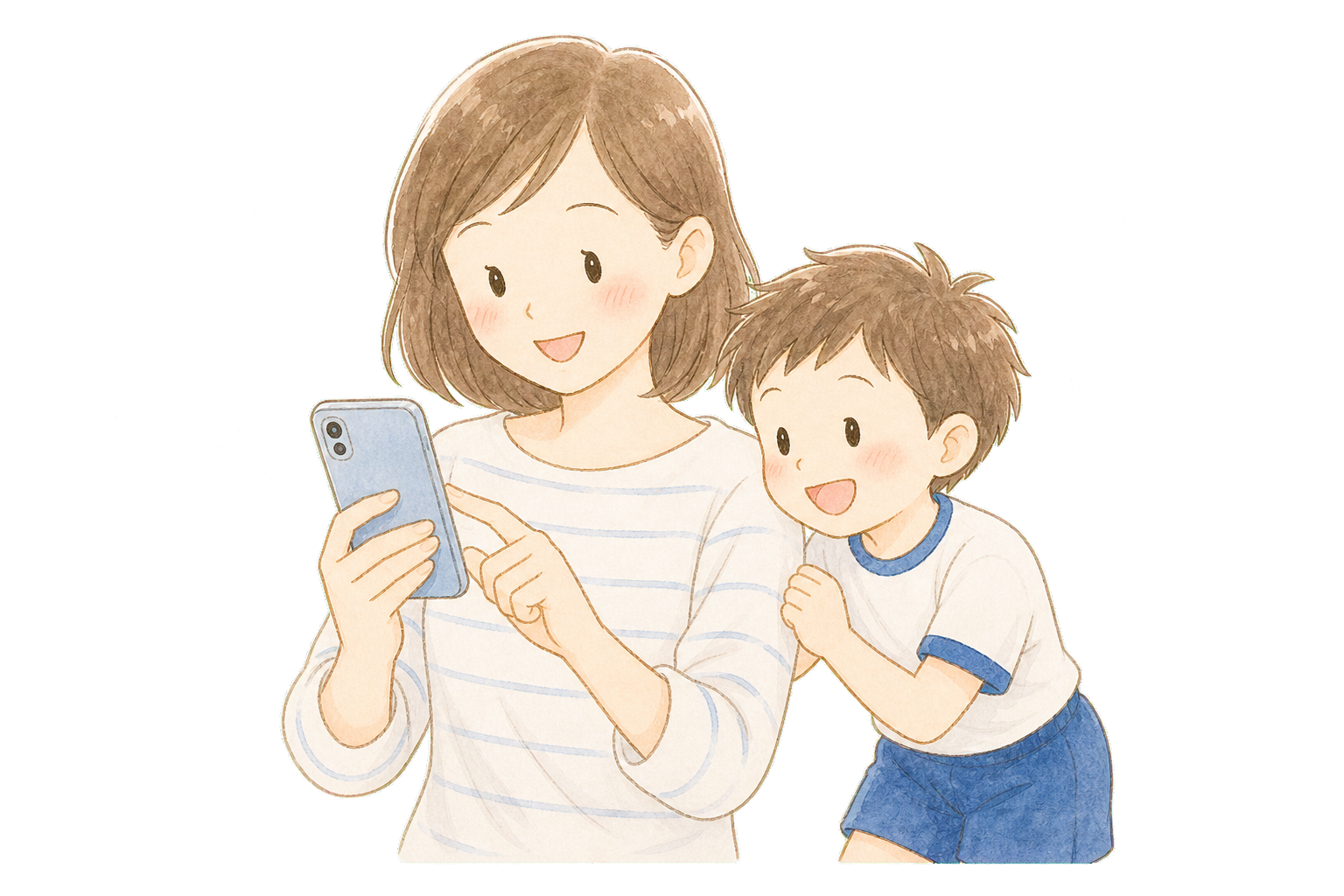 スマートフォンで問い合わせを送る保護者