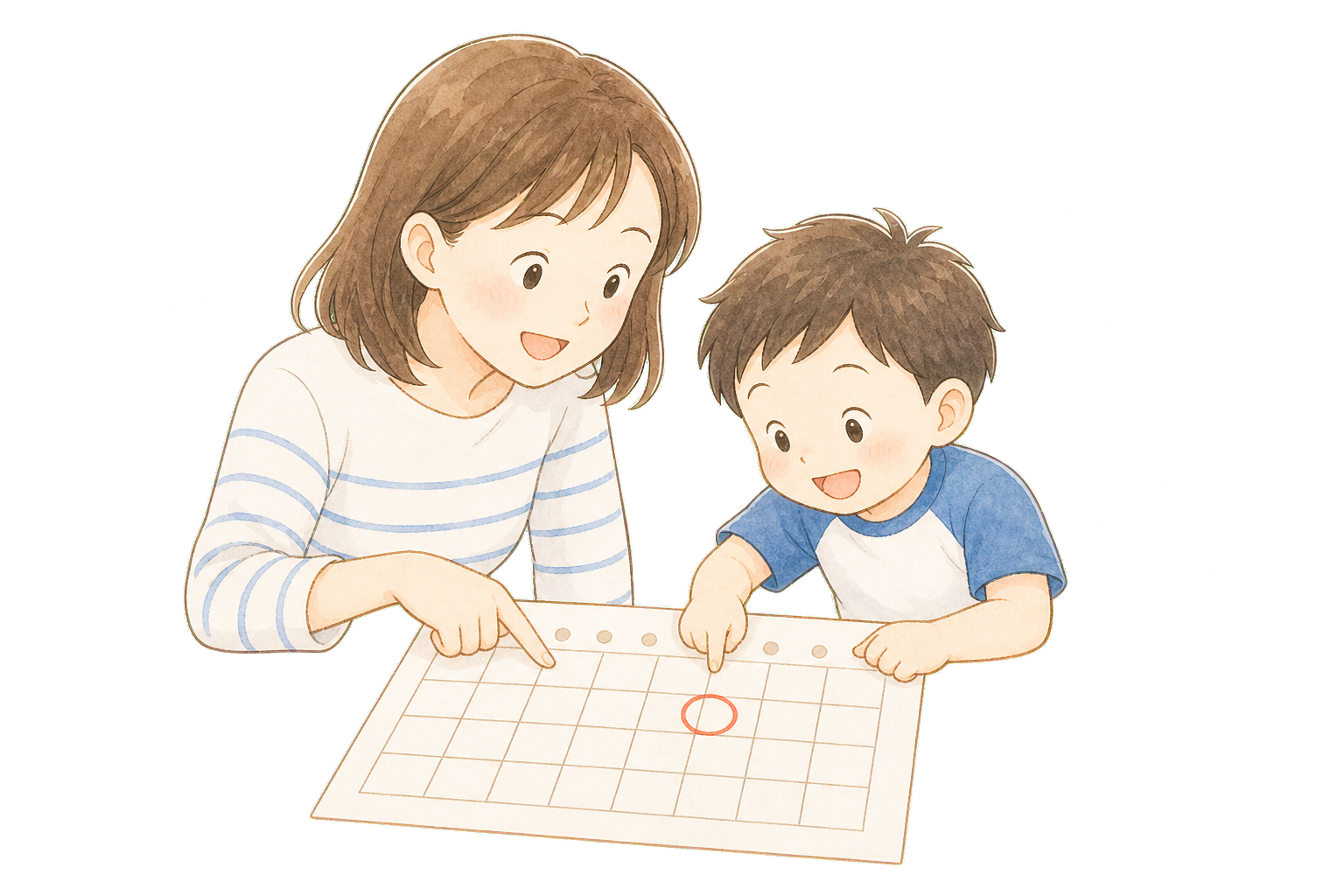 カレンダーで日程を確認する保護者と子ども